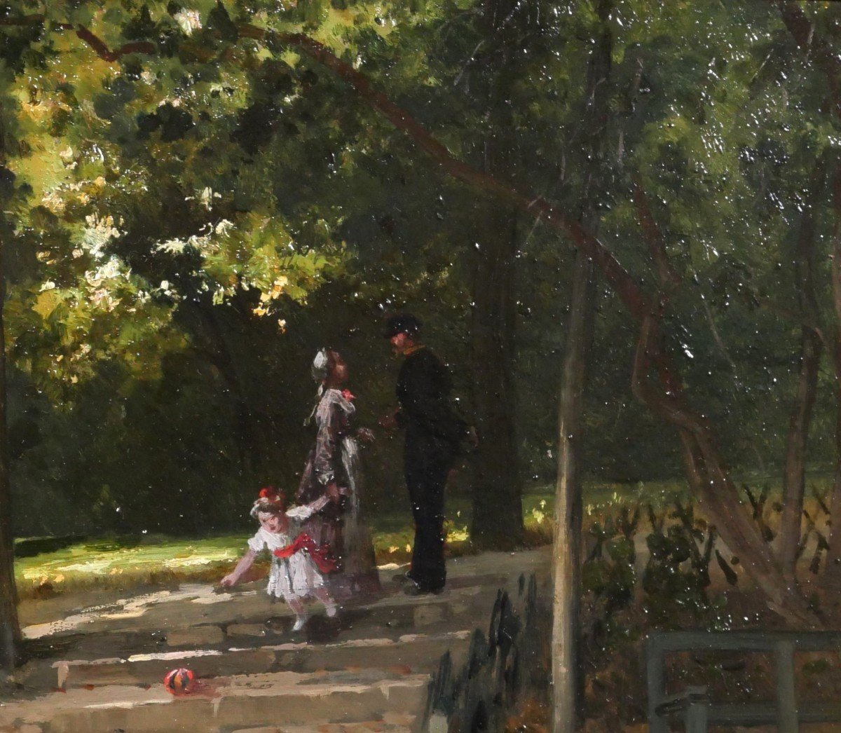 Antoine MORLON 1834-1913 La rencontre au parc, tableau impressionnisme, vers 1880-photo-2