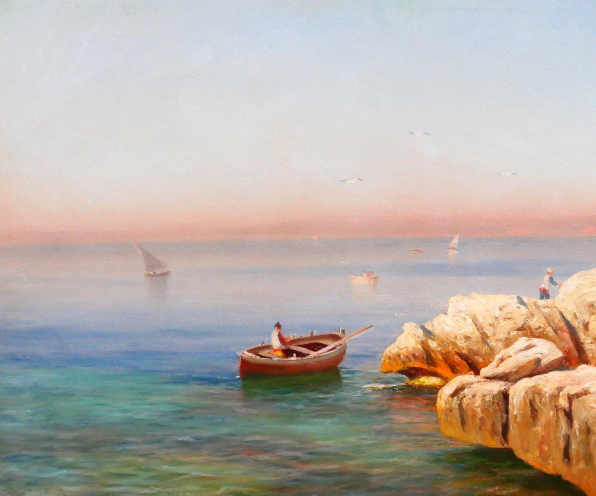 François Gautier 1842-1917 Boat Near Marseille, Painting, Seascape Impressionism, C. 1890-photo-3