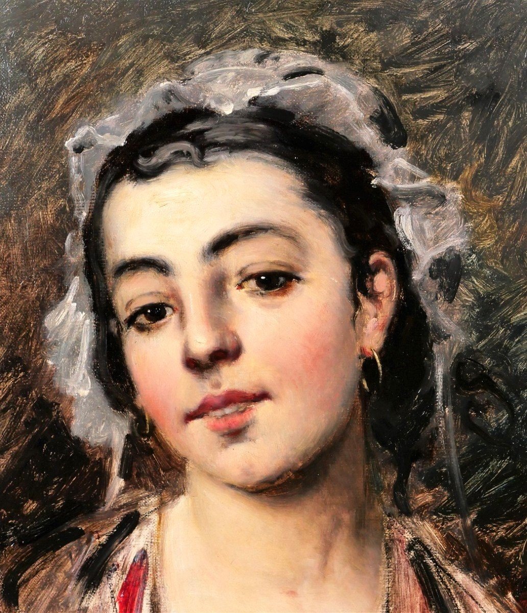 Jules GARDOT 1828-1891 Visage d'une jeune femme italienne, tableau, Italie, vers 1870-photo-3