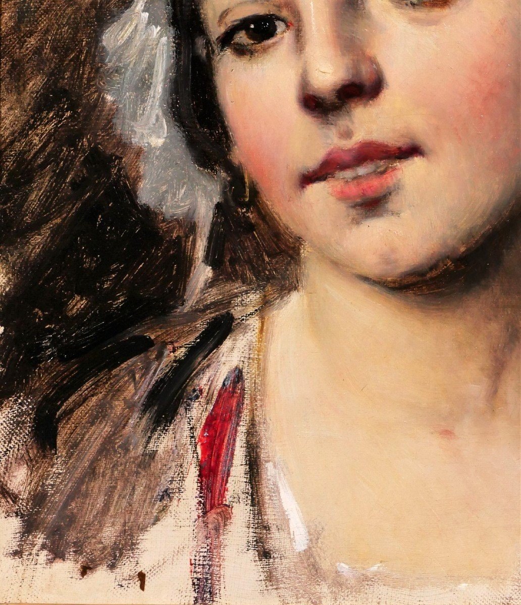 Jules GARDOT 1828-1891 Visage d'une jeune femme italienne, tableau, Italie, vers 1870-photo-4