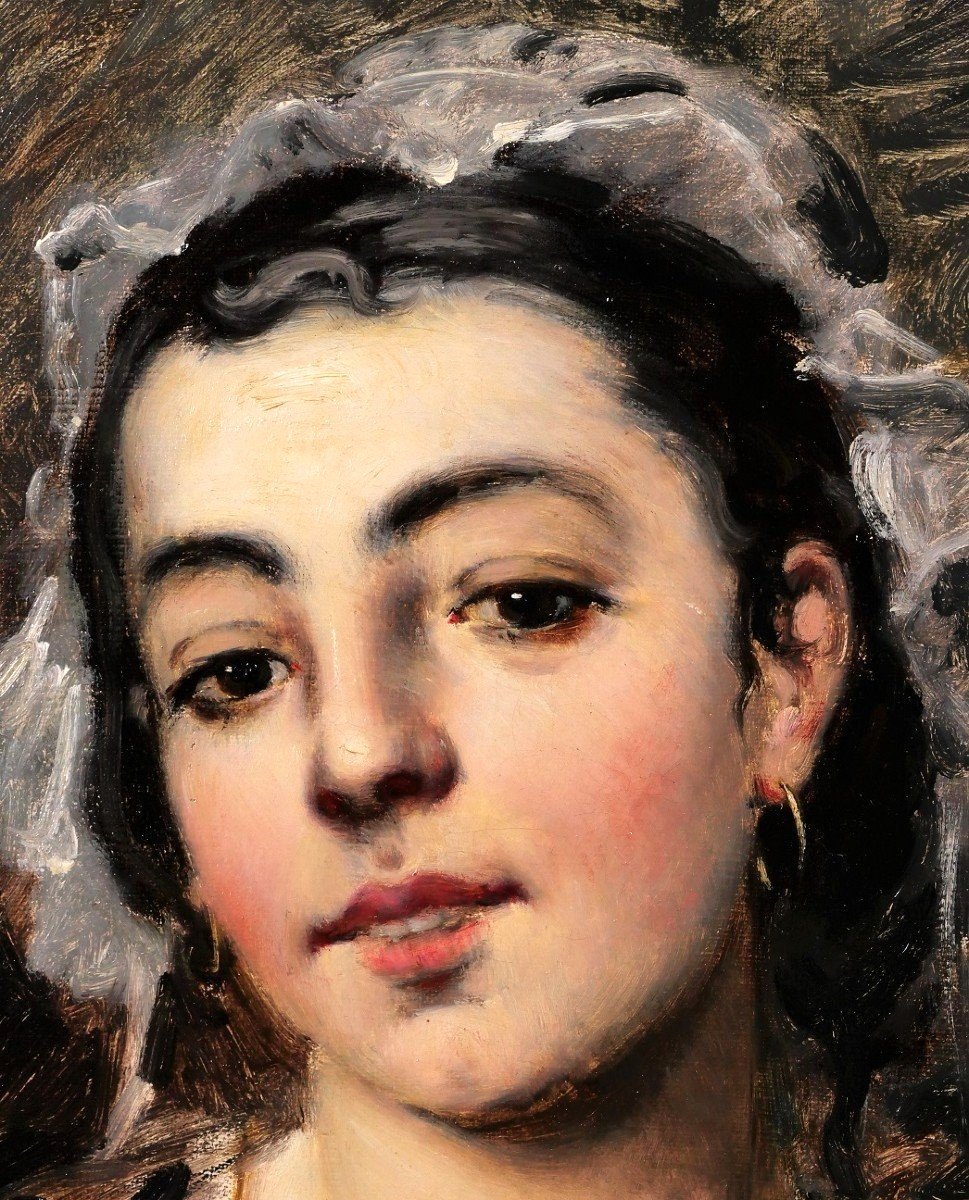 Jules GARDOT 1828-1891 Visage d'une jeune femme italienne, tableau, Italie, vers 1870-photo-5