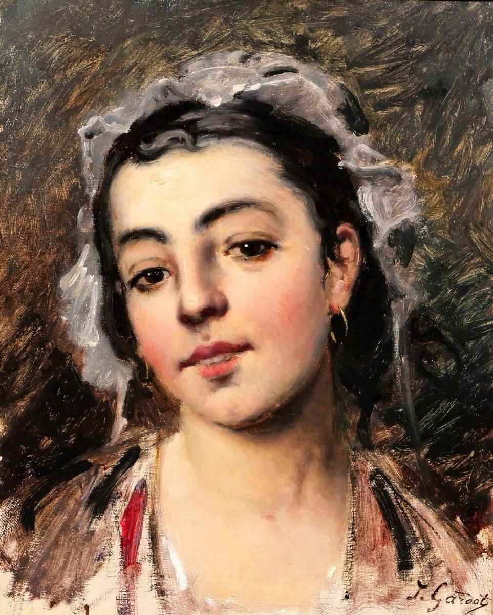 Jules GARDOT 1828-1891 Visage d'une jeune femme italienne, tableau, Italie, vers 1870