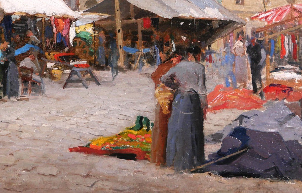 Jules Cran 1876-1926 Belgium, Market Day In Nieuwpoort, Painting, 1906, Impressionism-photo-3