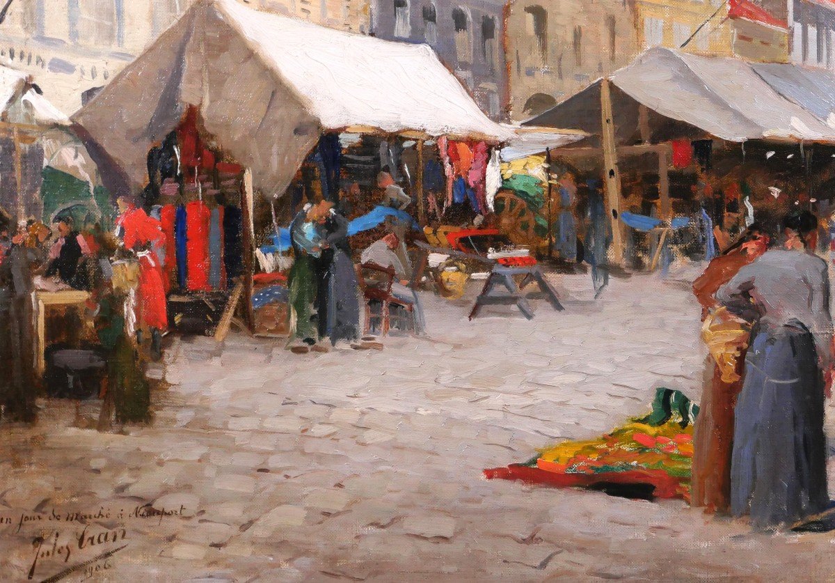 Jules Cran 1876-1926 Belgium, Market Day In Nieuwpoort, Painting, 1906, Impressionism-photo-4