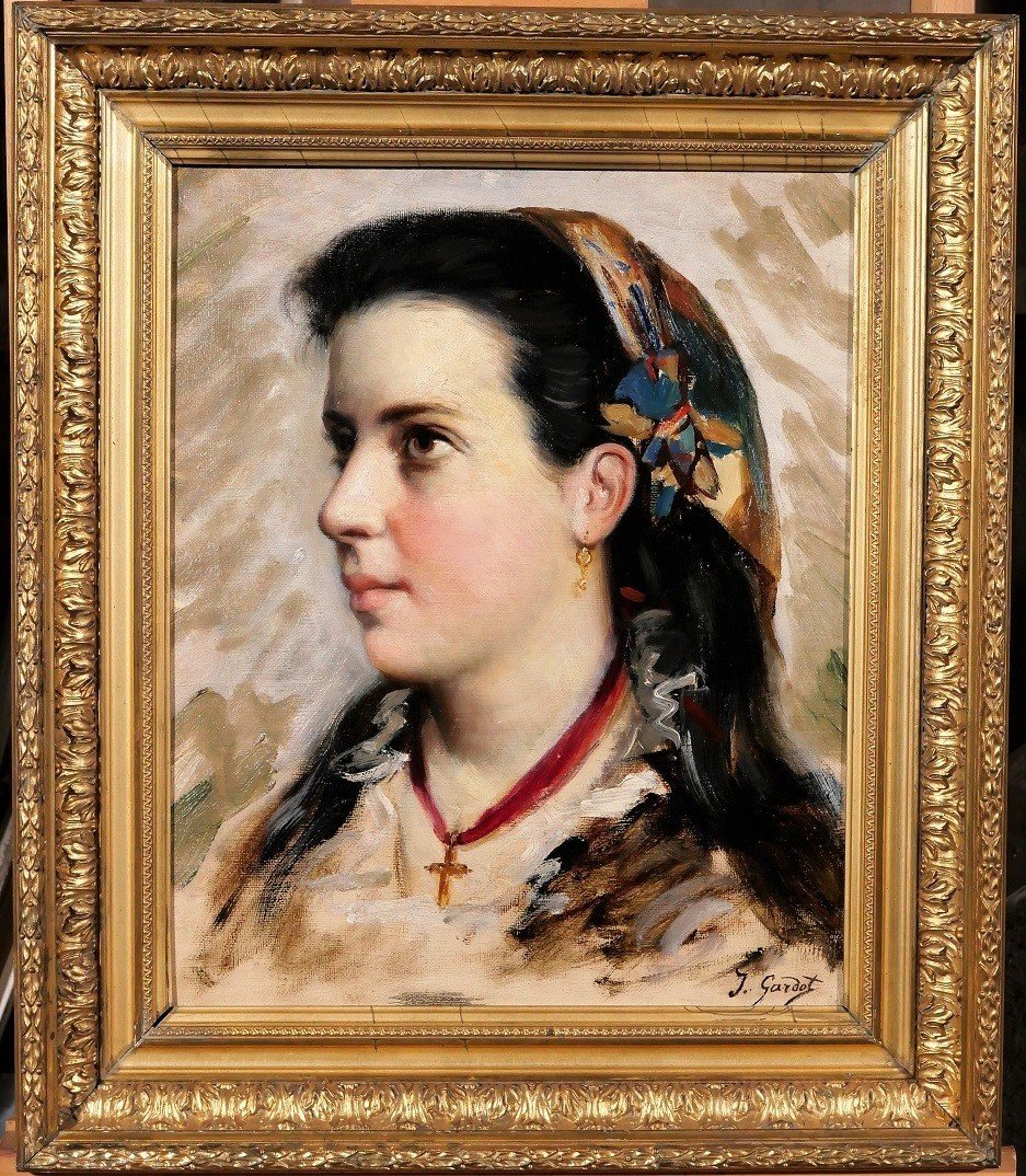 Jules GARDOT 1828-1891 Portrait d'une jeune femme italienne, tableau, Italie, vers 1870-photo-2