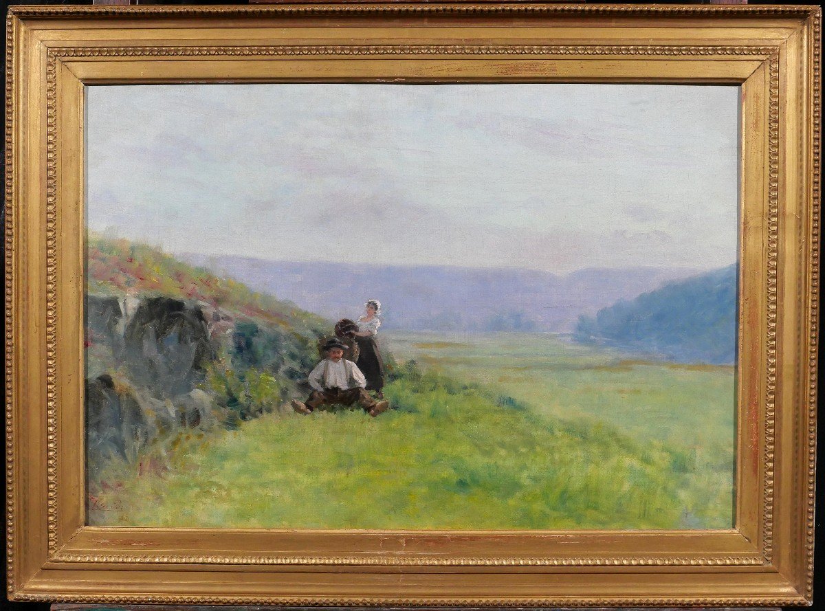 Ecole française vers 1880-90, Paysage, la récolte, tableau impressionnisme, signé-photo-2