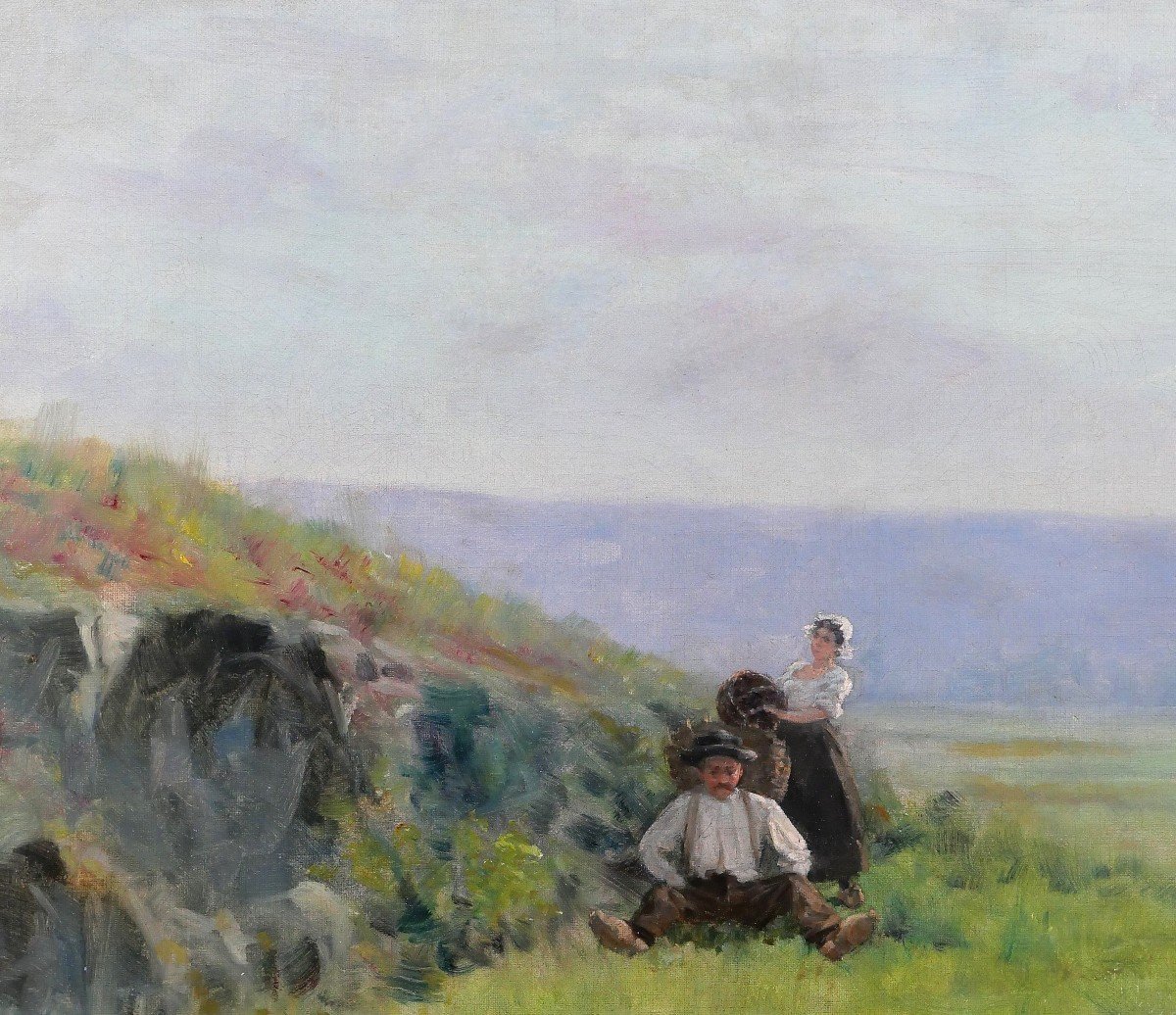 Ecole française vers 1880-90, Paysage, la récolte, tableau impressionnisme, signé-photo-1