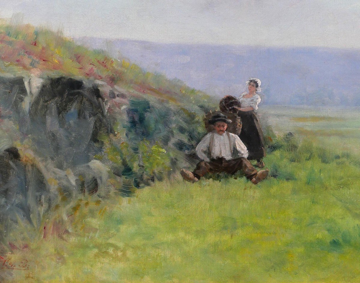 Ecole française vers 1880-90, Paysage, la récolte, tableau impressionnisme, signé-photo-4