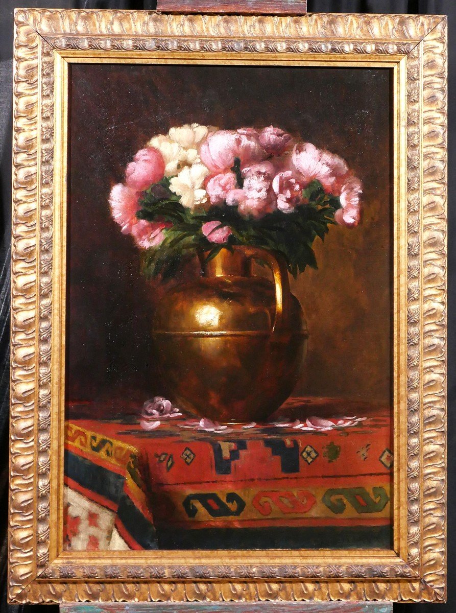 Guillaume ALAUX 1856-1912 Nature morte de fleurs (pivoines), tableau, vers 1890-1900-photo-2