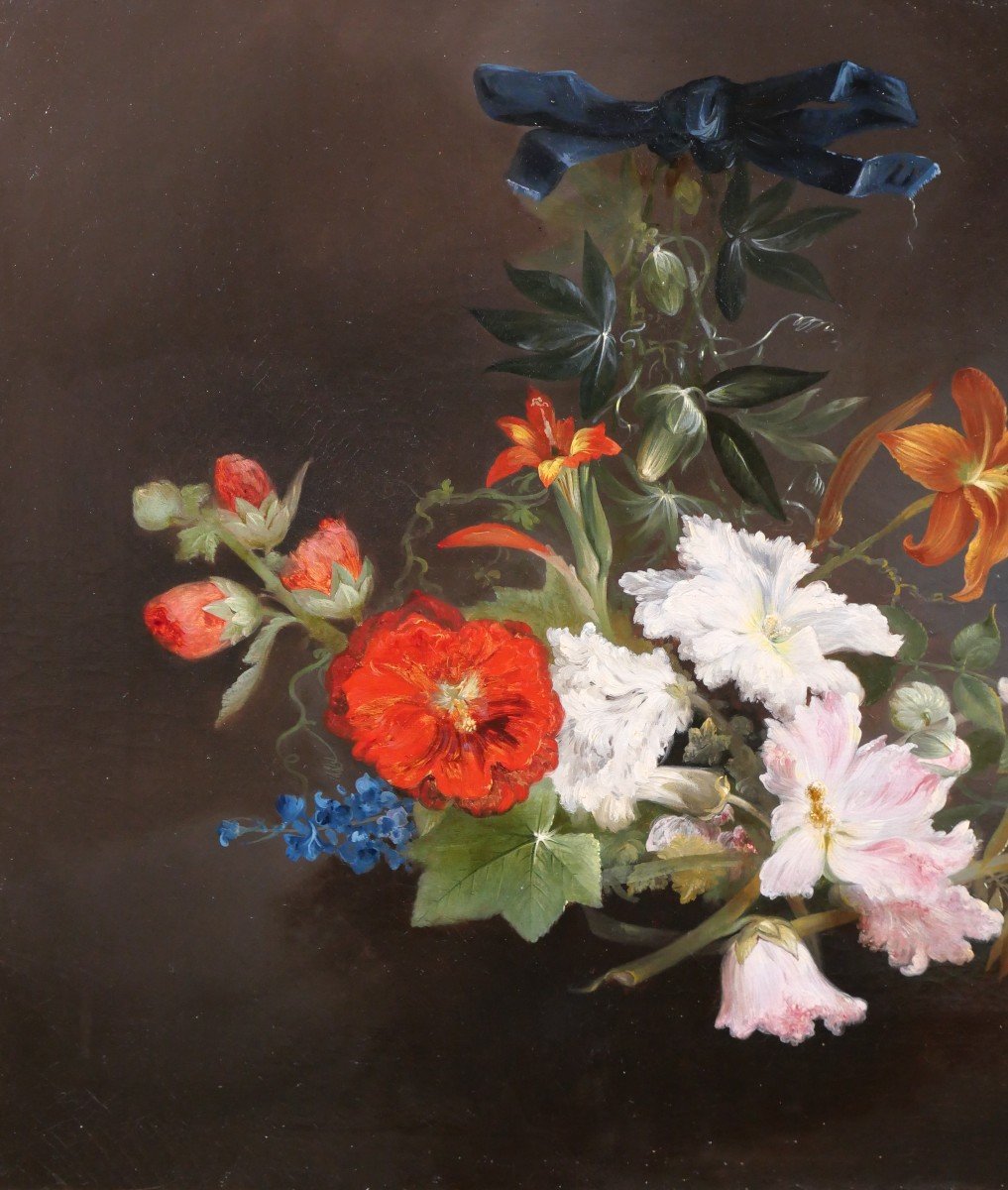 Charles Rivière, Nature morte de fleurs, tableau, 1857, Romantisme, jardin, Berjon, Lyon-photo-3