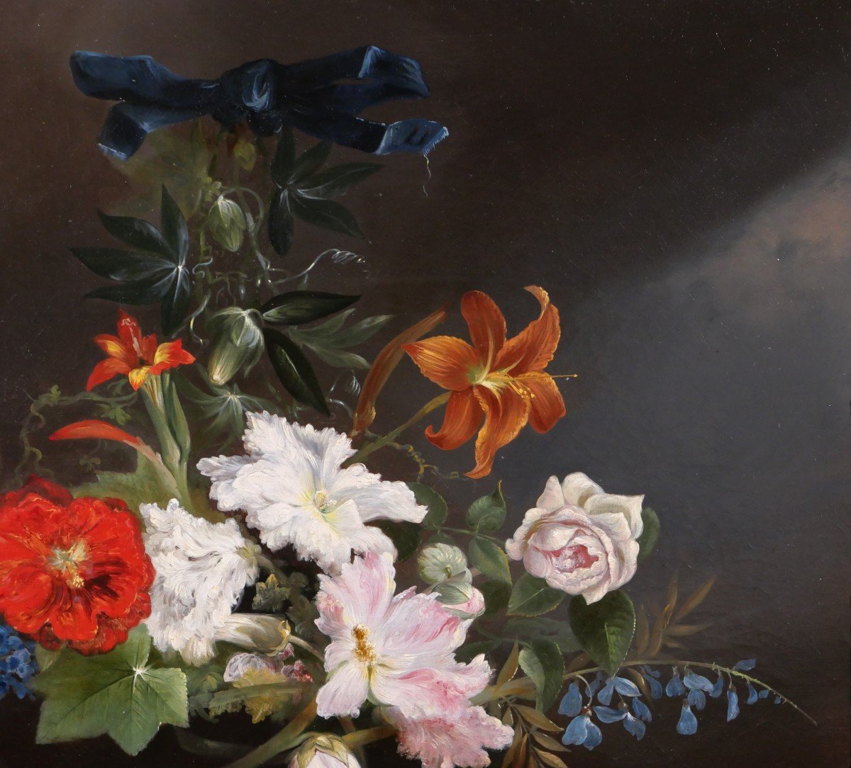 Charles Rivière, Nature morte de fleurs, tableau, 1857, Romantisme, jardin, Berjon, Lyon-photo-2