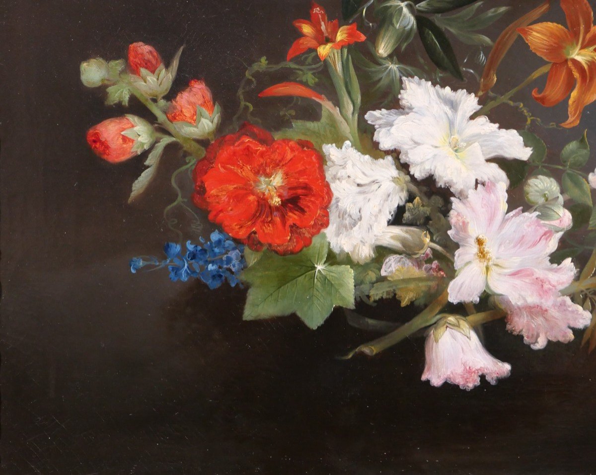 Charles Rivière, Nature morte de fleurs, tableau, 1857, Romantisme, jardin, Berjon, Lyon-photo-4