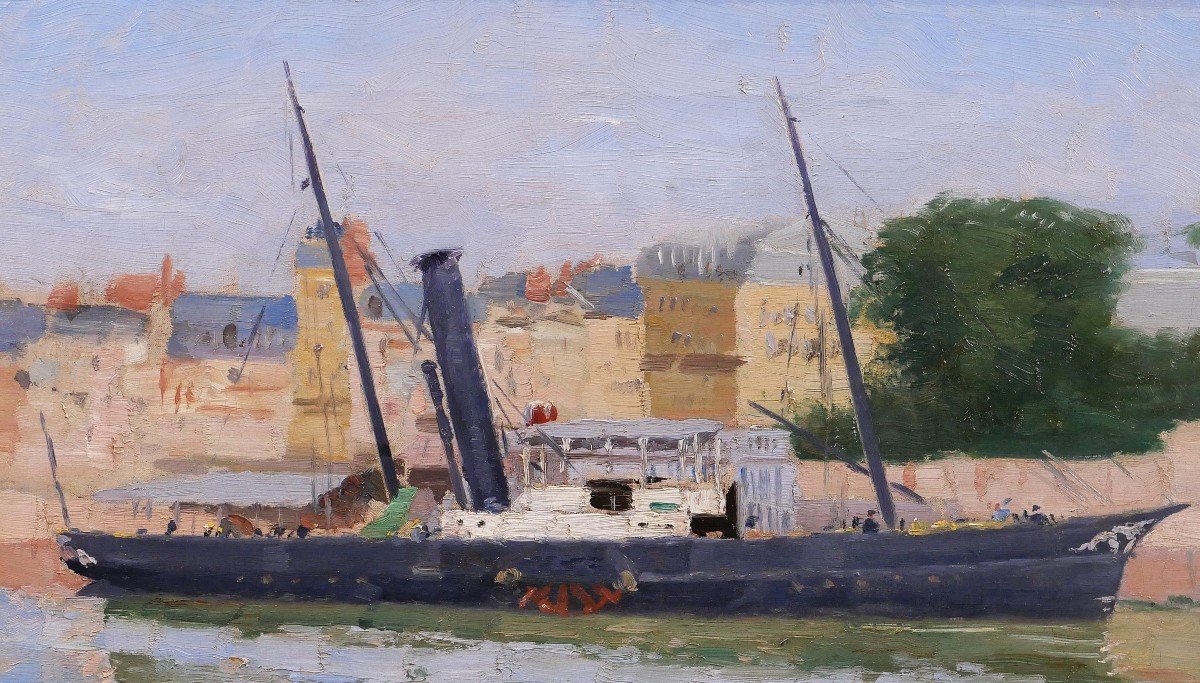 Georges Maigret 1846-1929 Trouville, The Boat Of Le Havre, Painting, Circa 1880-90, Normandy-photo-1