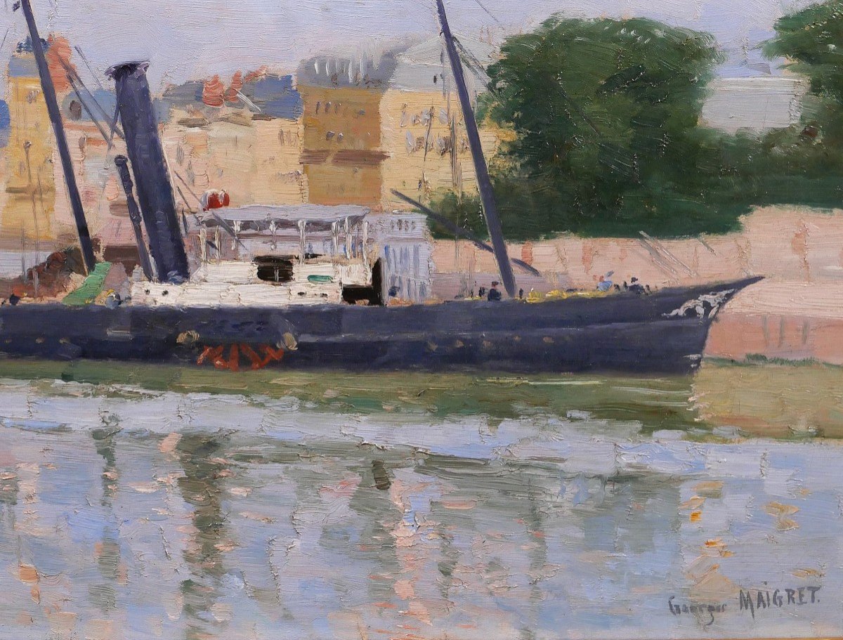 Georges Maigret 1846-1929 Trouville, The Boat Of Le Havre, Painting, Circa 1880-90, Normandy-photo-3