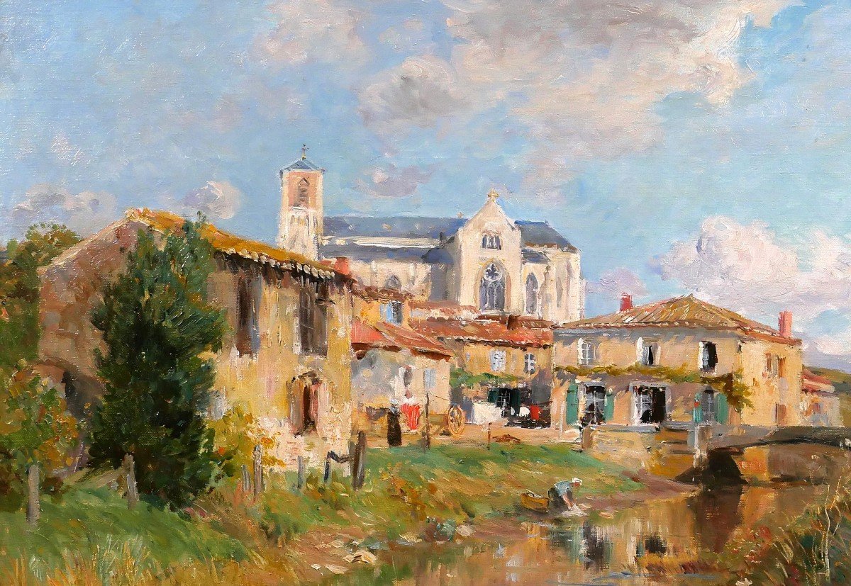 Edmond PETITJEAN 1844-1925 Talmont, Vendée, paysage, tableau, vers 1890, impressionnisme-photo-1