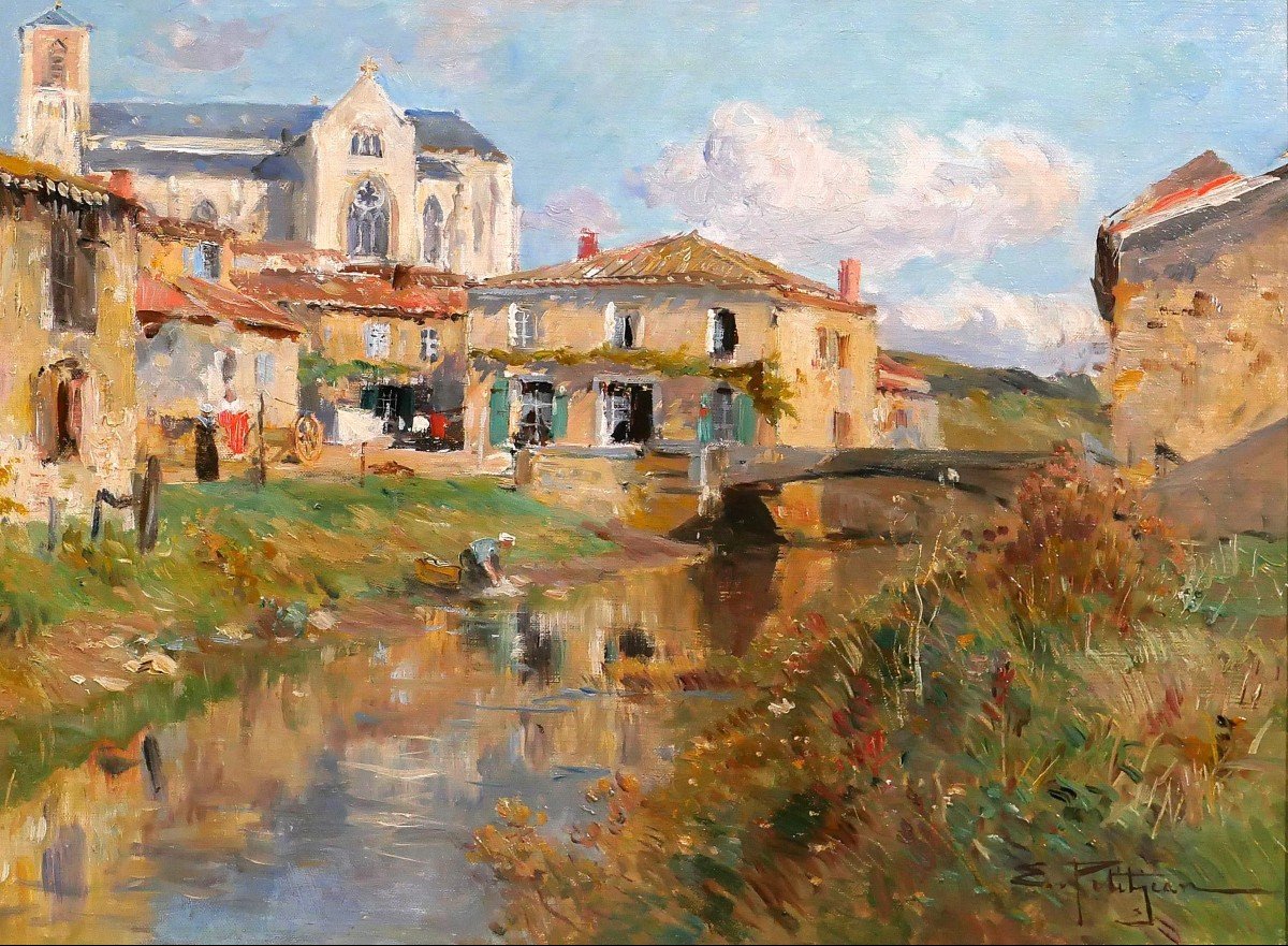 Edmond PETITJEAN 1844-1925 Talmont, Vendée, paysage, tableau, vers 1890, impressionnisme-photo-3