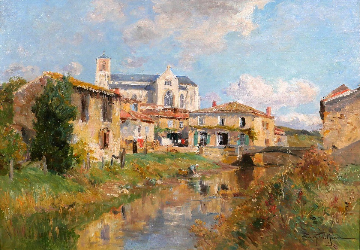 Edmond PETITJEAN 1844-1925 Talmont, Vendée, paysage, tableau, vers 1890, impressionnisme