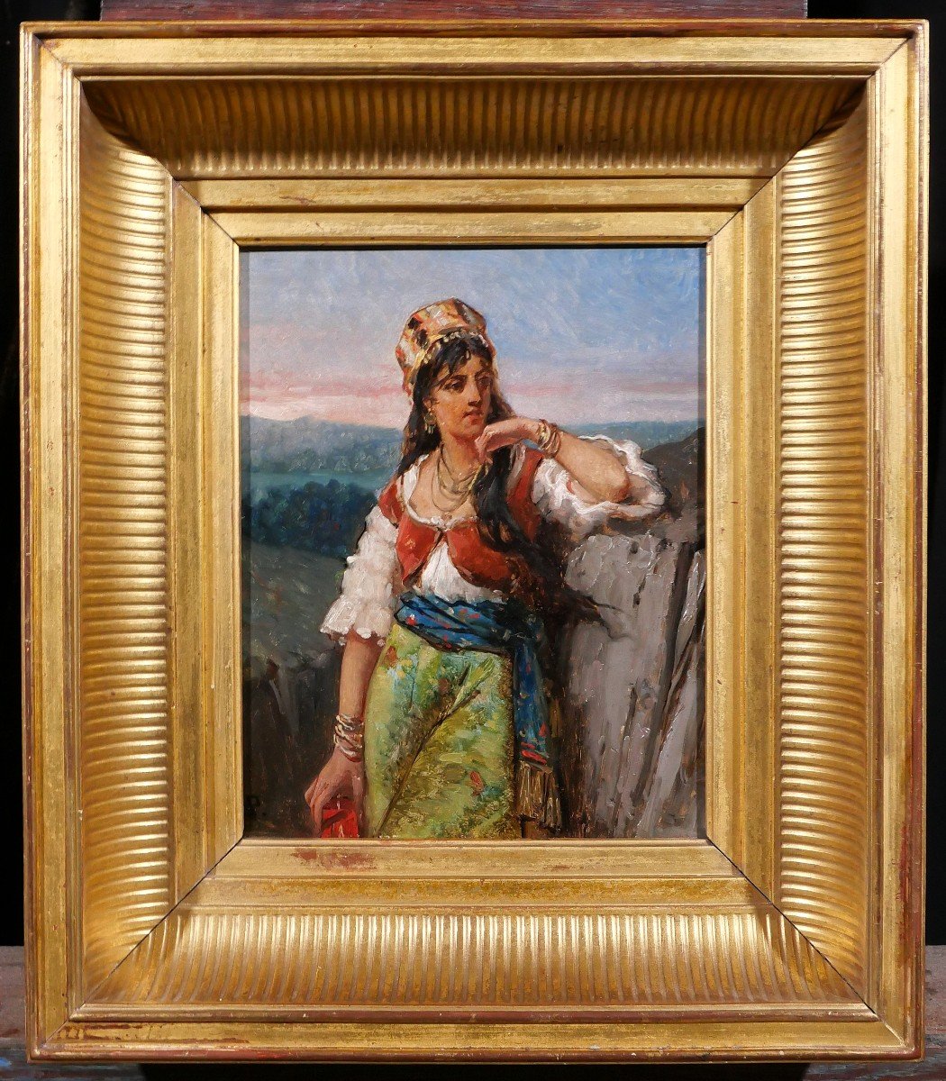 Jan PORTIELJE 1829-1908 Portrait d'une femme italienne, tableau, vers 1870-80, Italie-photo-2