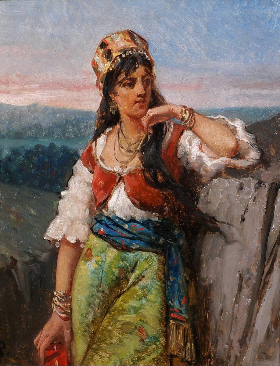 Jan PORTIELJE 1829-1908 Portrait d'une femme italienne, tableau, vers 1870-80, Italie