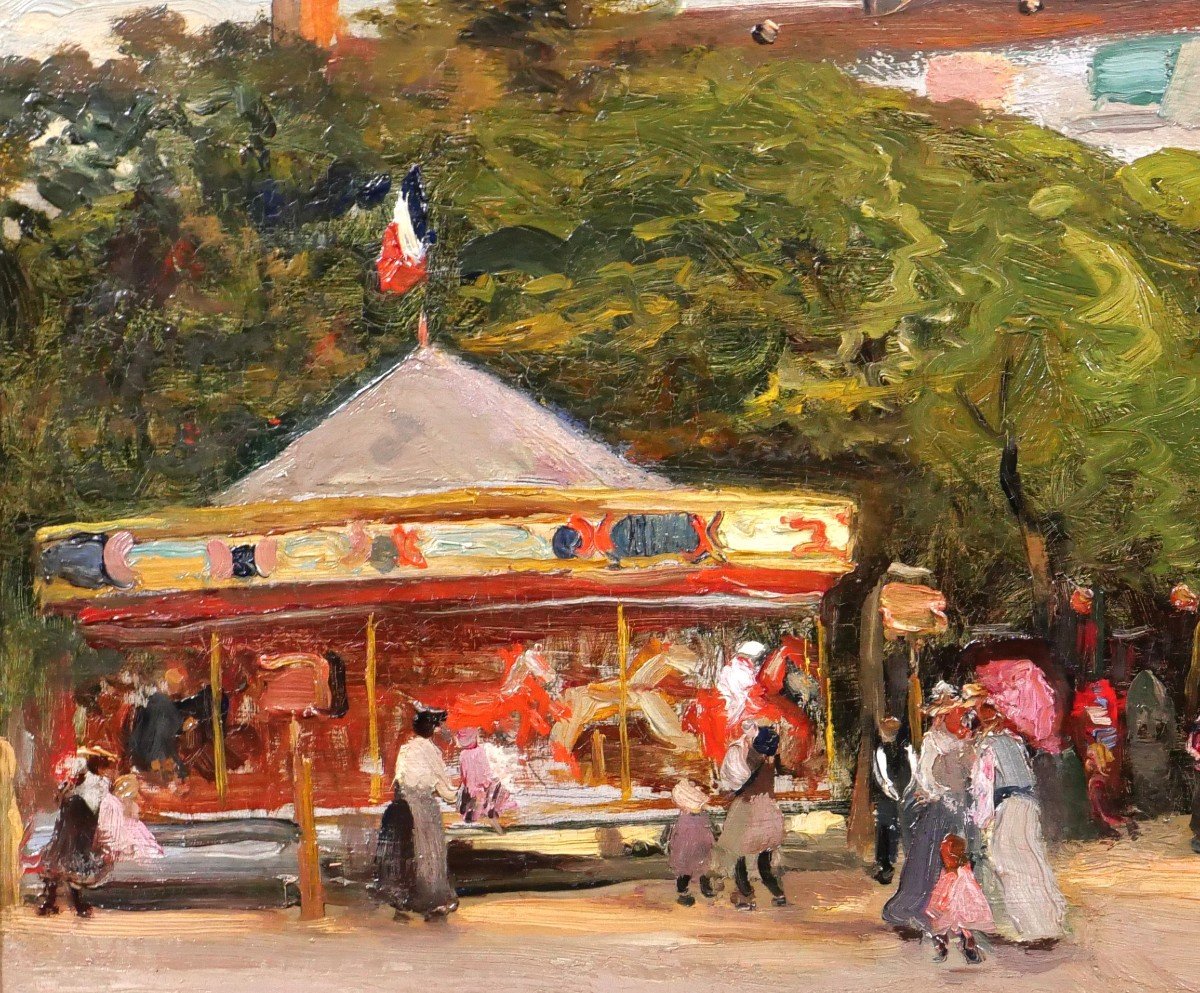 Pierre Léonce FURT 1870-?  Le carrousel tableau, 1904, paysage impressionnisme-photo-1