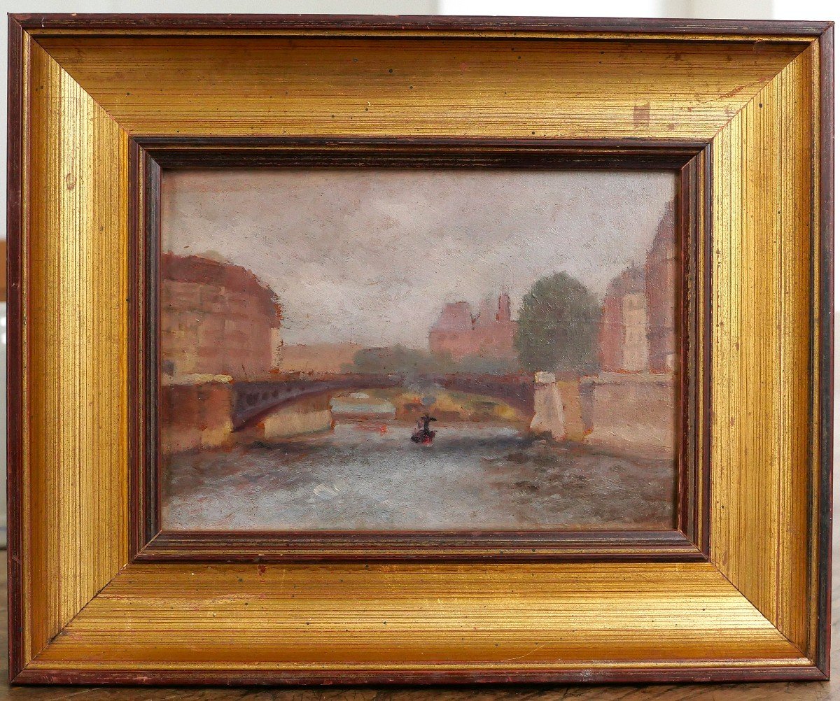 François-Max Bugnicourt, 1868-1936 Paris, le pont Saint-Louis, petit tableau, vers 1900-photo-2