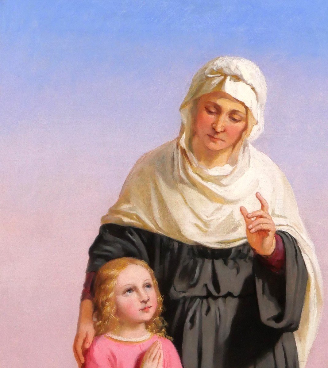 Melchior Paul von Deschwanden 1811-1881 Sainte Anne et la Vierge Marie, tableau religieux, 1873-photo-1