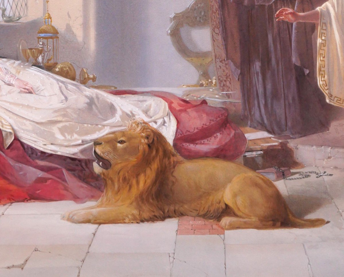 John CROWTHER 1837-c. 1902 Una et le lion, grand dessin, 1874, Grande-Bretagne Angleterre-photo-3