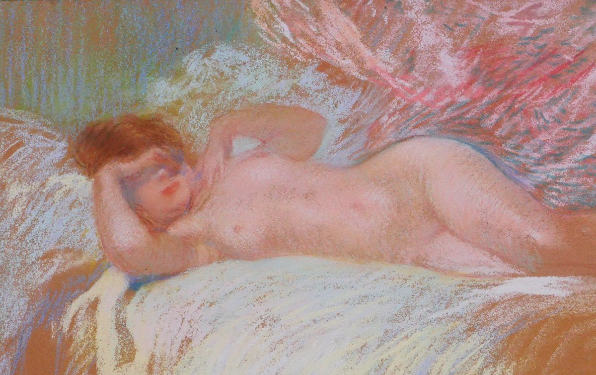 Henri Le Riche 1868-1944 Femme nue, pastel, Art nouveau, impressionnisme-photo-1