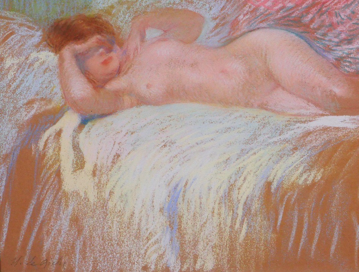 Henri Le Riche 1868-1944 Femme nue, pastel, Art nouveau, impressionnisme-photo-4