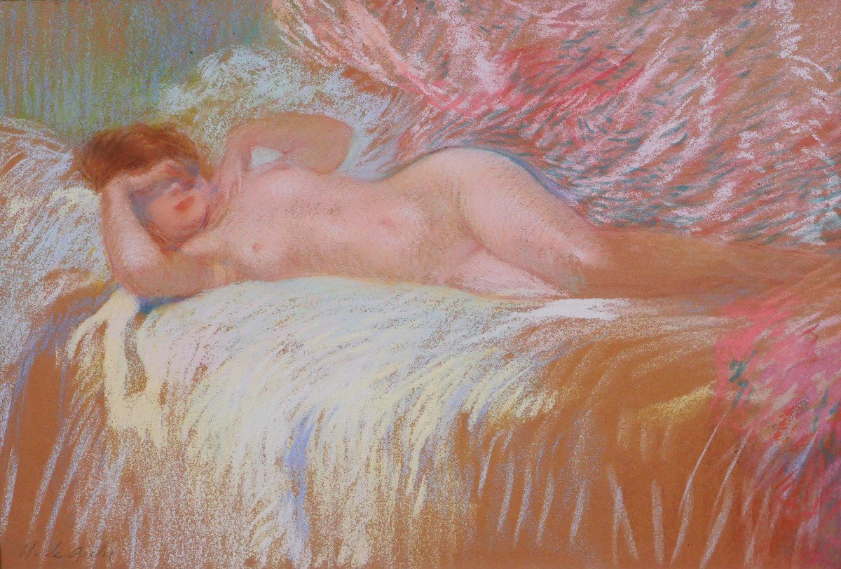 Henri Le Riche 1868-1944 Nude Woman, Pastel, Art Nouveau, Impressionism