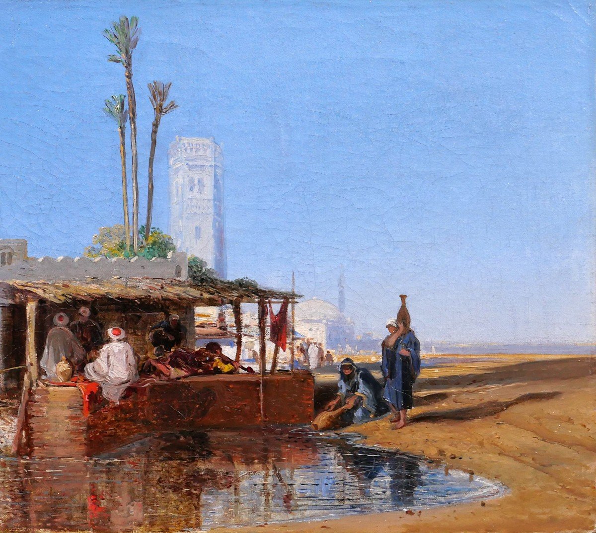 Ecole française orientaliste signé 1851, paysage à l'oasis, tableau, Maroc, Algérie, Fromentin-photo-4