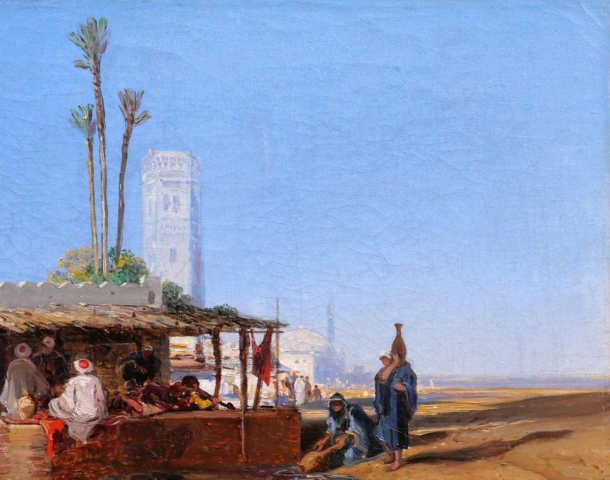 Ecole française orientaliste signé 1851, paysage à l'oasis, tableau, Maroc, Algérie, Fromentin-photo-2