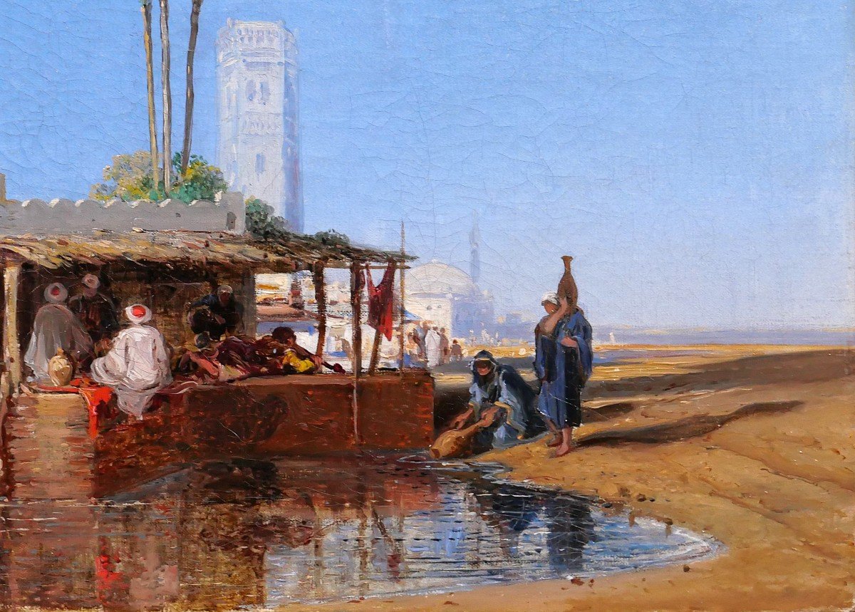 Ecole française orientaliste signé 1851, paysage à l'oasis, tableau, Maroc, Algérie, Fromentin-photo-3