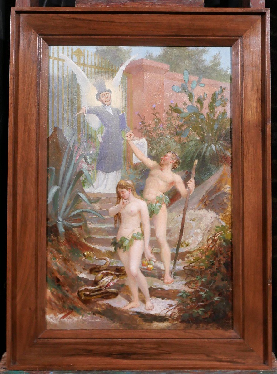 B. Moloch 1849-1909 Adam And Eve Chased From Paradise, Painting, 1892, Caricature, Colomb-photo-2