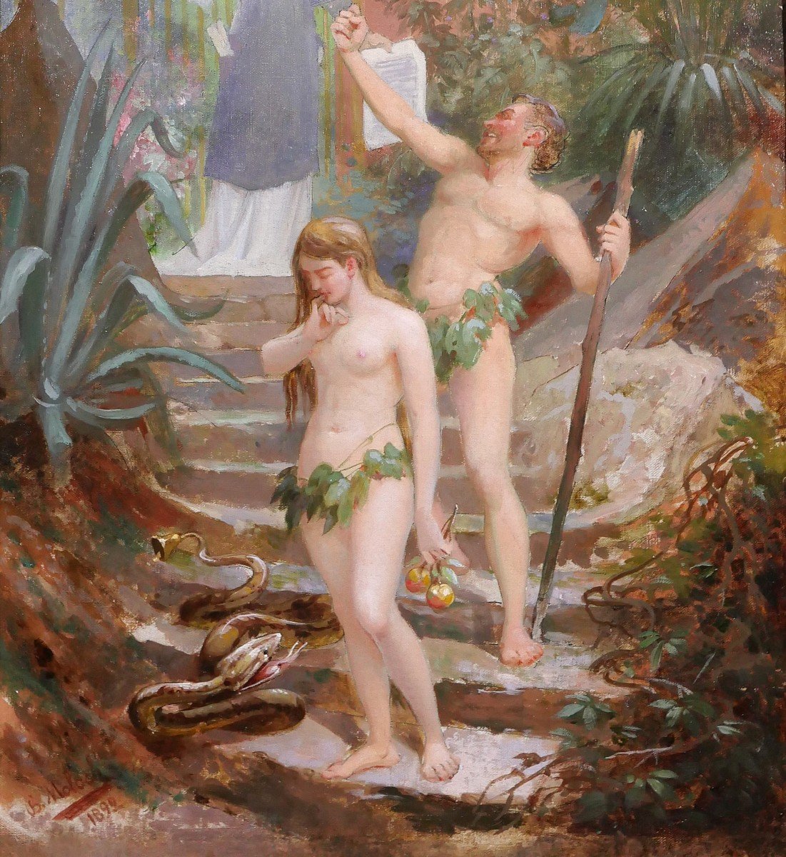 B. Moloch 1849-1909 Adam And Eve Chased From Paradise, Painting, 1892, Caricature, Colomb-photo-4