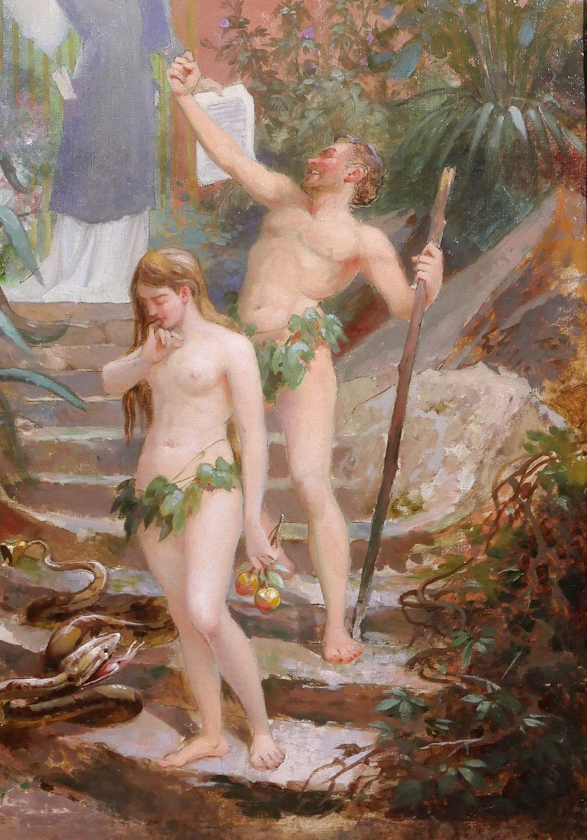 B. Moloch 1849-1909 Adam And Eve Chased From Paradise, Painting, 1892, Caricature, Colomb-photo-3