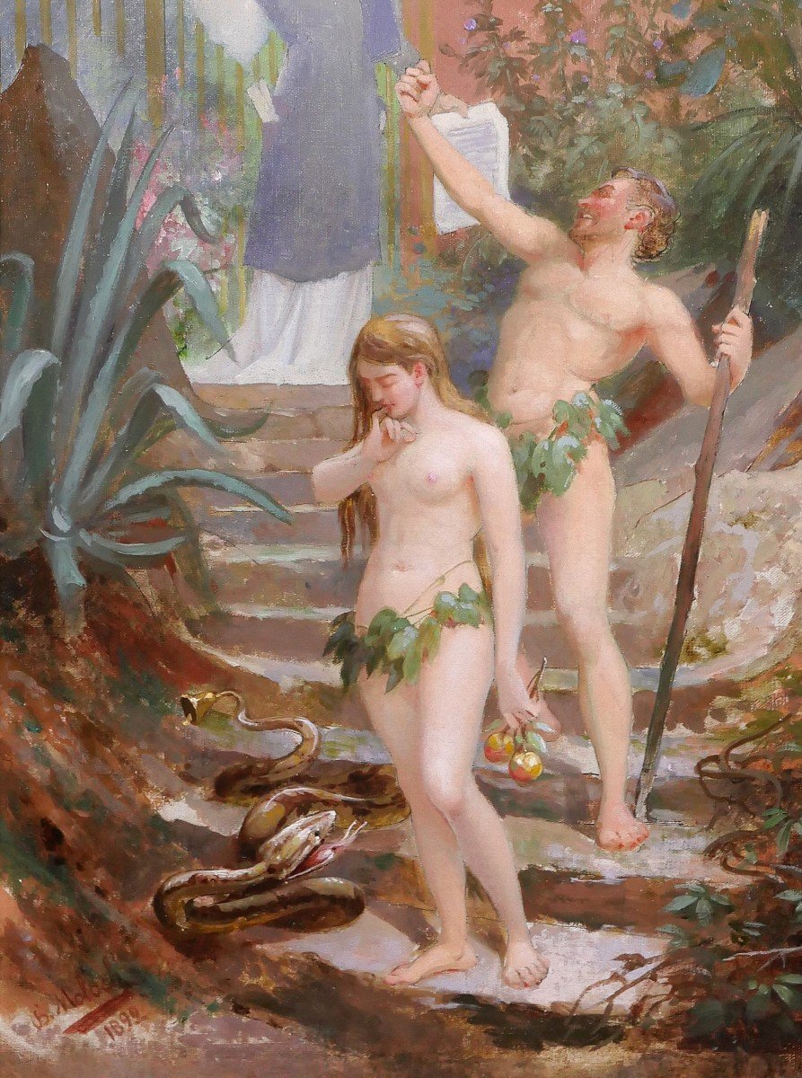 B. Moloch 1849-1909 Adam And Eve Chased From Paradise, Painting, 1892, Caricature, Colomb-photo-4