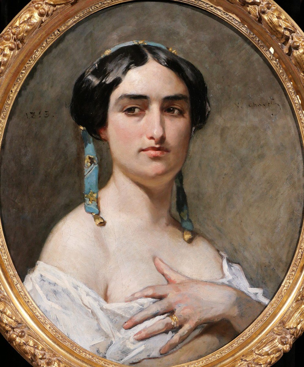 Victor CHAVET 1822-1906 Portrait de femme provençale, tableau, Provence, Arles, costume, 1853