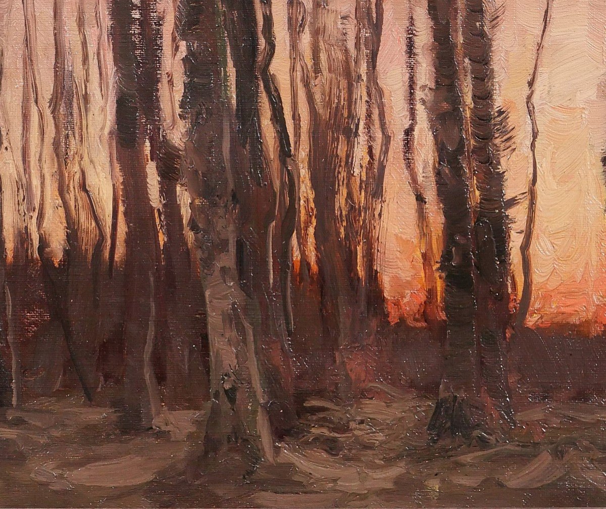 Joseph François 1851-1940 Arbres au coucher de soleil, paysage, tableau, impressionnisme-photo-4