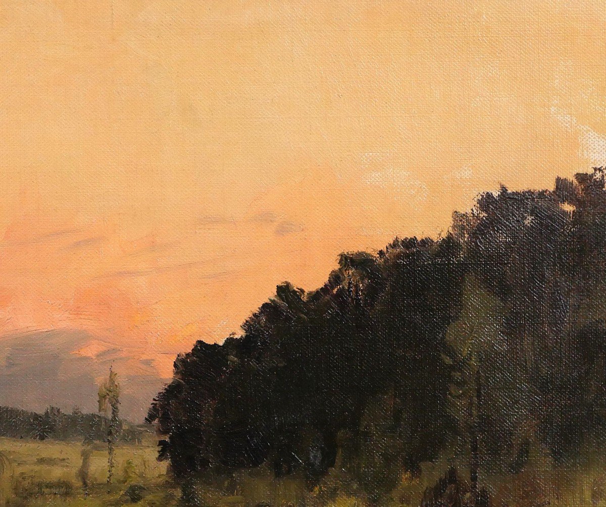 Joseph François 1851-1940 Sunset, Landscape, Painting, Impressionism, Belgium-photo-2