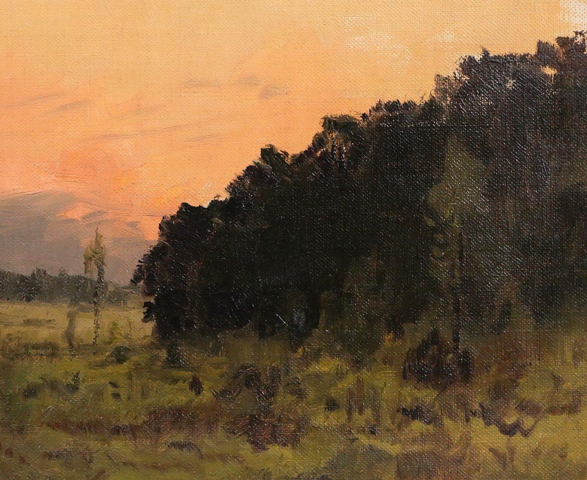 Joseph François 1851-1940 Sunset, Landscape, Painting, Impressionism, Belgium-photo-3