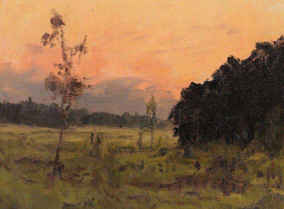 Joseph François 1851-1940 Sunset, Landscape, Painting, Impressionism, Belgium-photo-4