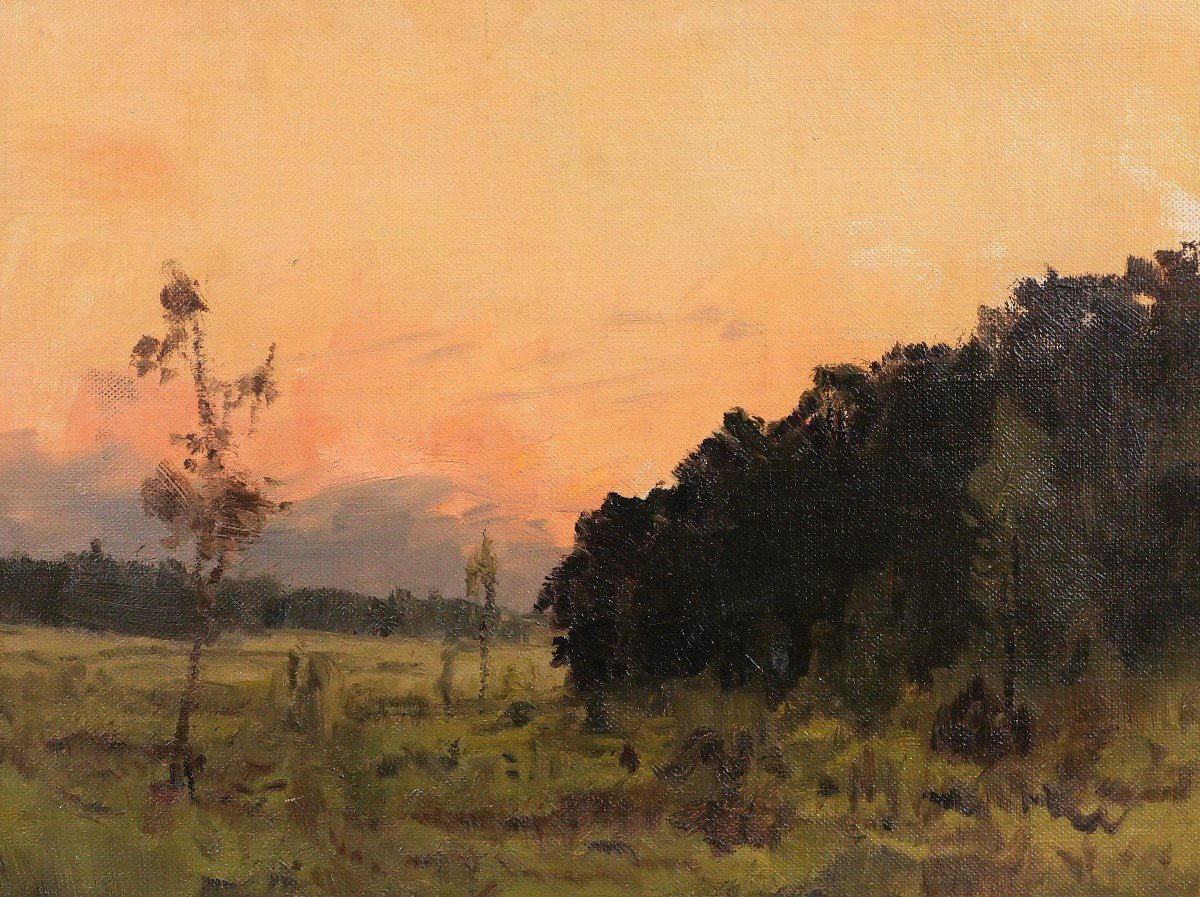 Joseph François 1851-1940 Sunset, Landscape, Painting, Impressionism, Belgium