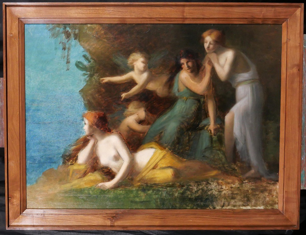 Jean-jacques Henner (circle Of) 1829-1905 Women And Cherubs, Painting, Alsace-photo-2