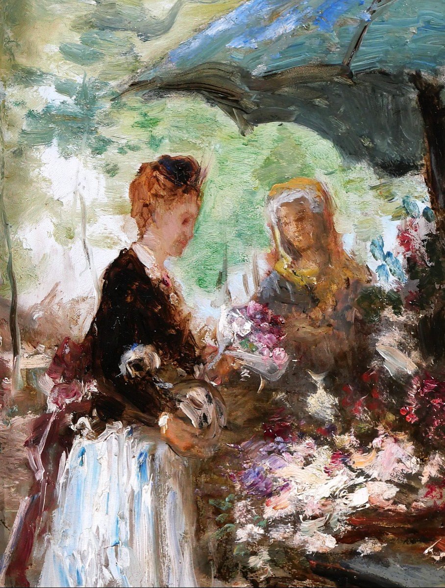 Hippolyte BOULENGER 1837-1874 Femmes aux fleurs, tableau, 1870, impressionnisme, Belgique-photo-3