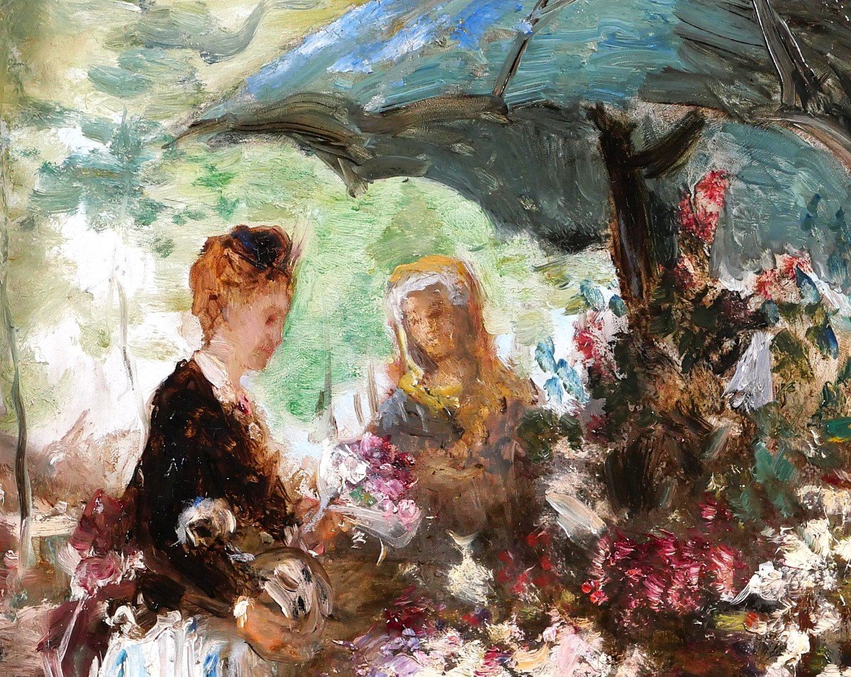 Hippolyte BOULENGER 1837-1874 Femmes aux fleurs, tableau, 1870, impressionnisme, Belgique-photo-1