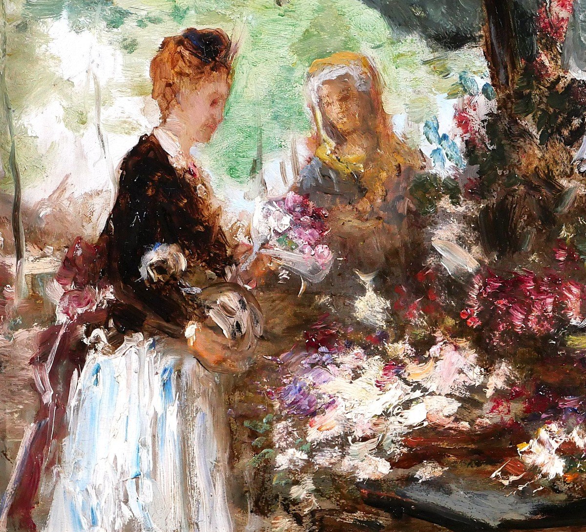 Hippolyte BOULENGER 1837-1874 Femmes aux fleurs, tableau, 1870, impressionnisme, Belgique-photo-4