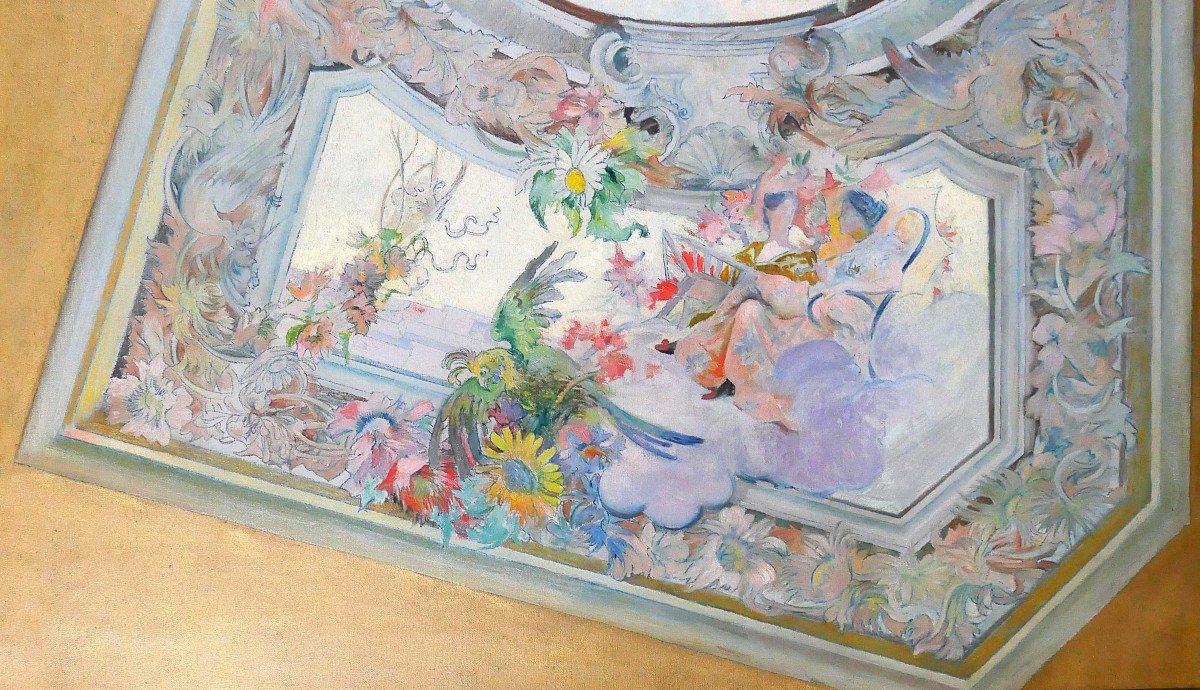 French School Circa 1890-1900, Ceiling Study For The Salon De Flore, Painting-photo-4