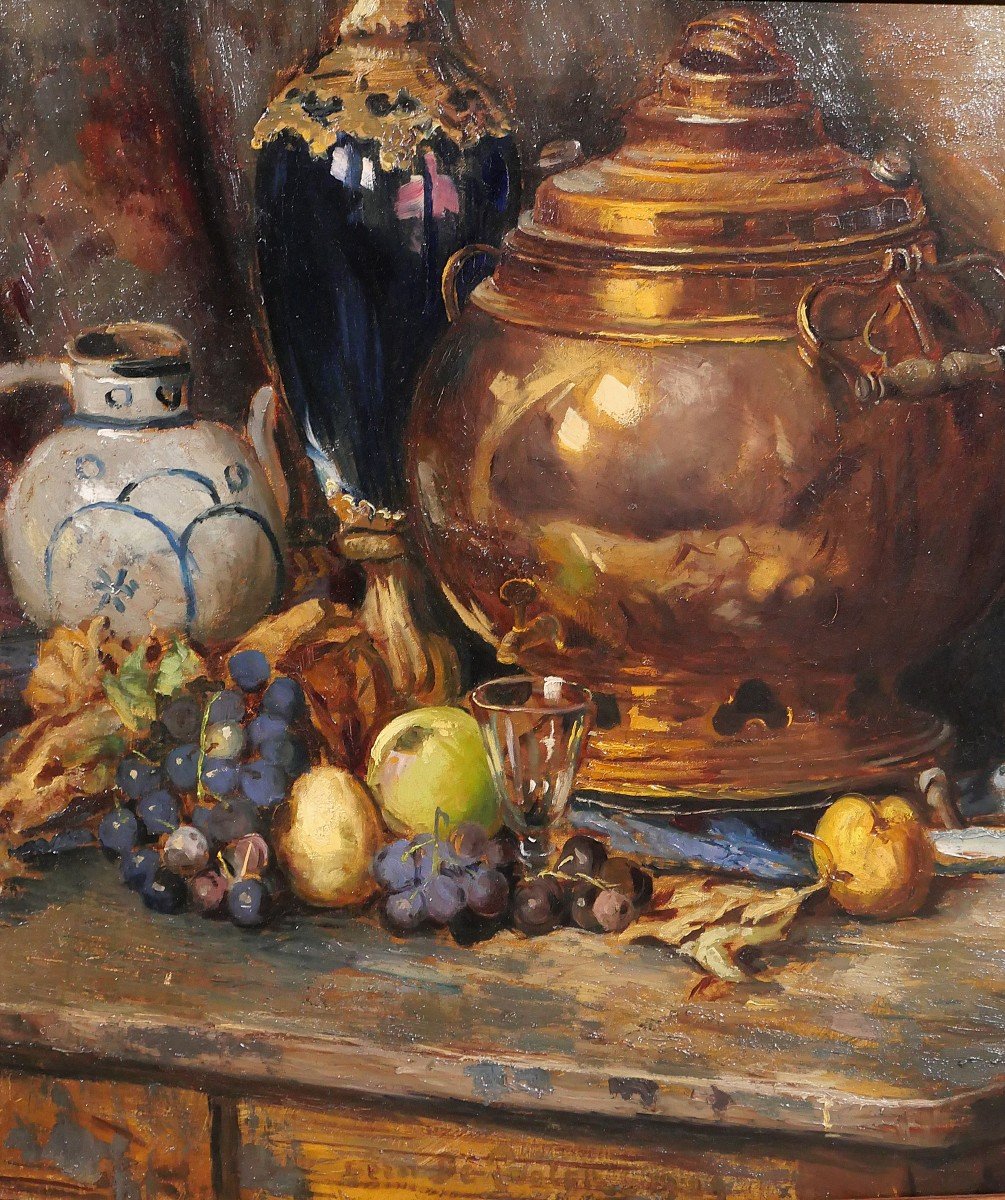 Bernard de Pooter 1883-1970 Nature morte aux fruits et aux objets, tableau, 1929, Belgique-photo-3