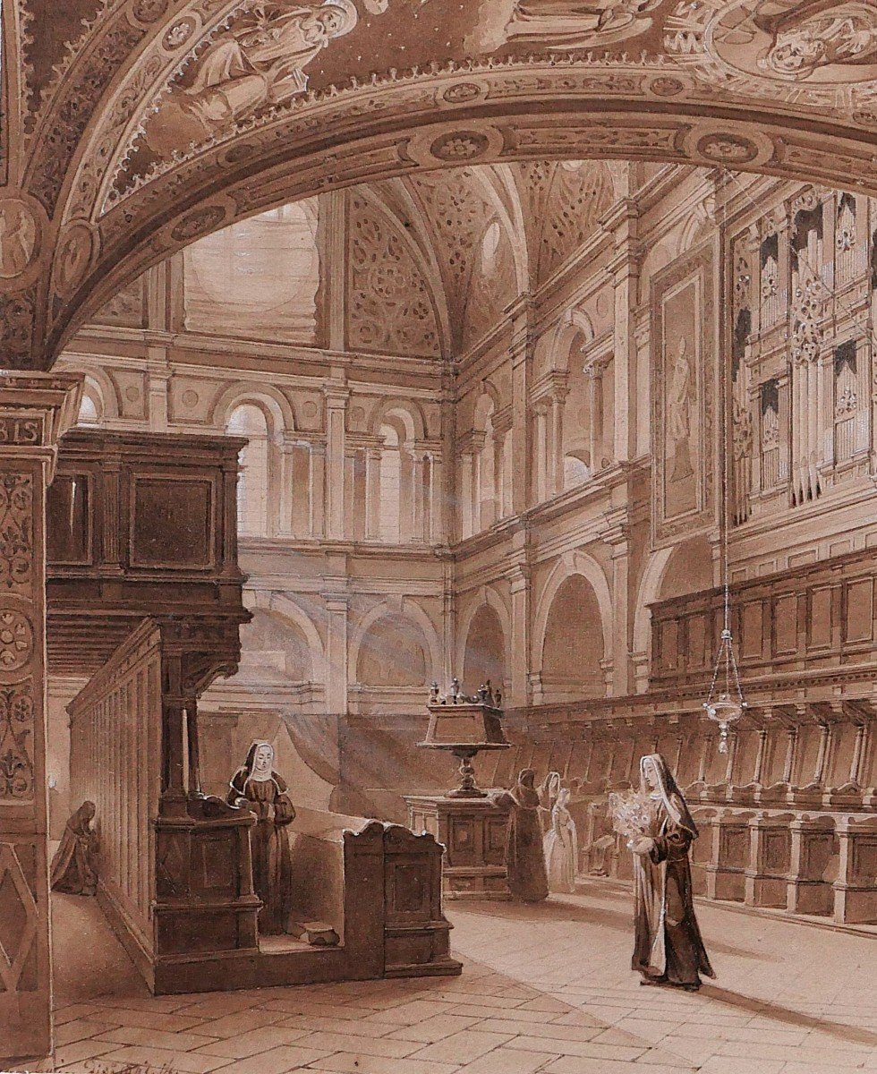 Louis CHERBUIN 1810-1875 Italie, Milano, église San Maurizio, dessin, 1841, romantisme-photo-3